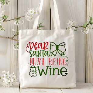 Bolsa Tote Dear Santa Just Bring Wine Modern Typography