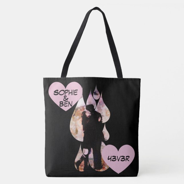 Bolsa Tote Debaixo do Guarda-Chuva: Casal Romântico Beijando  (Frente)