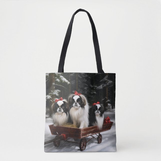 Bolsa Tote Decado de Natal do Chin Snowy Sleigh (Frente)