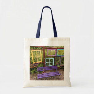 Bolsa Tote Decor Colorido do Jardim do Windows e Bench
