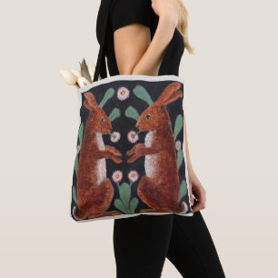 Bolsa Tote Decoração de Lebre da Floresta em Estilo Antigo pa