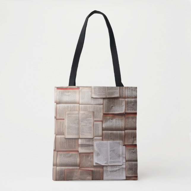 Bolsa Tote Decoração de Livros Abertos (Frente)