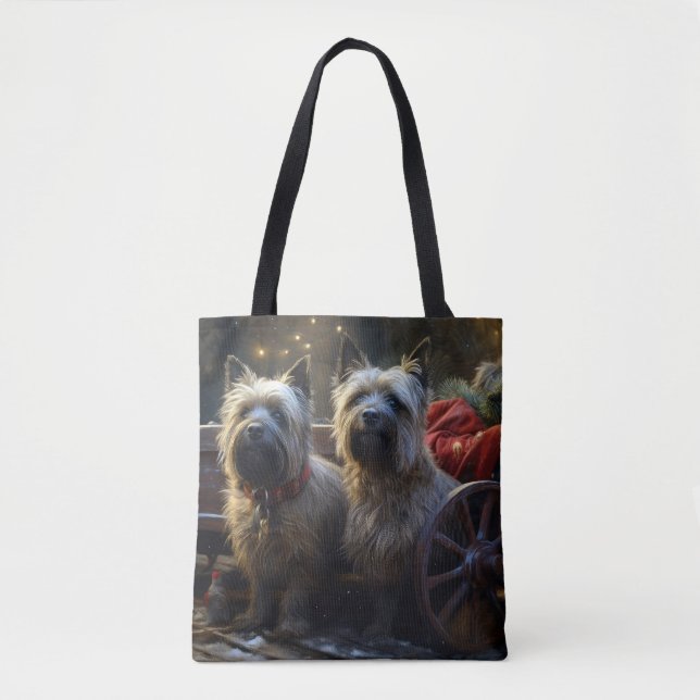 Bolsa Tote Decoração de Natal Cairn Terrier Snowy Sleigh (Frente)