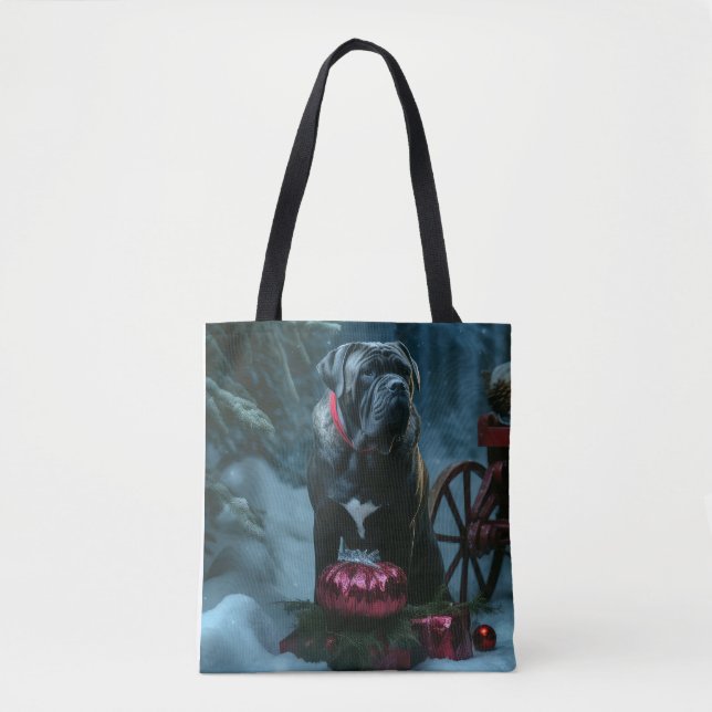 Bolsa Tote Decoração de Natal Cane Corso Snowy Sleigh (Frente)