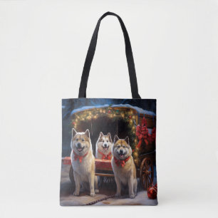 Bolsa Tote Decoração de Natal de Akita Snowy Sleigh Ride
