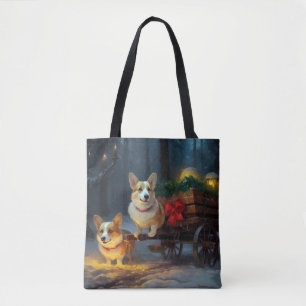 Bolsa Tote Decoração de Natal de Corgi Snowy Sleigh