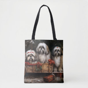 Bolsa Tote Decoração de Natal de Lhasa Apso Snowy Sleigh
