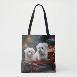 Bolsa Tote Decoração de Natal de Maltês Snowy Sleigh