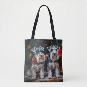 Bolsa Tote Decoração de Natal de Schnauzer Snowy Sleigh