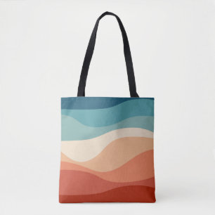 Bolsa Tote decoração de ondas coloridas do estilo retrô