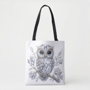 Bolsa Tote Decoração Mágica Noturna Botânica de Coruja Pratea