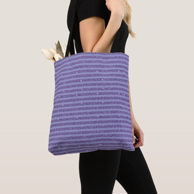Bolsa Tote Deep Amethyst Glitter Style Horizontal Stripes  (Close Up)