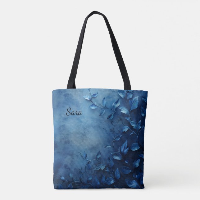 Bolsa Tote Deep Blue Decorative Leaves (Verso)