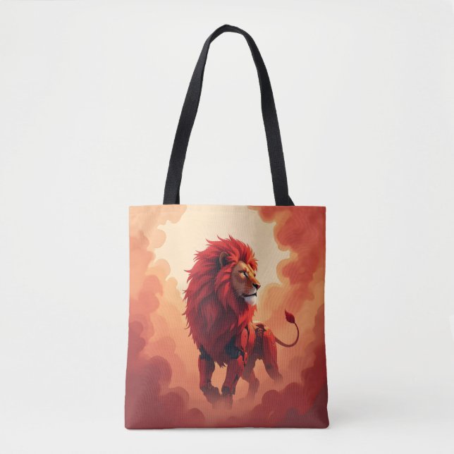 Bolsa Tote Deep Crimson Glow – The Lion of Burning Destiny.   (Frente)