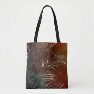Bolsa Tote Deep dark green palm leaves pattern with bright or