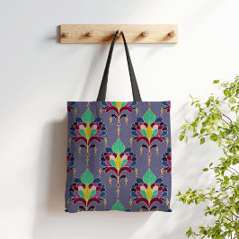Bolsa Tote Deep Purple and Gold Art Deco Floral Ornament