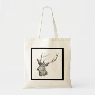 Bolsa Tote Deer Buck Head com Antlers Black and White Art