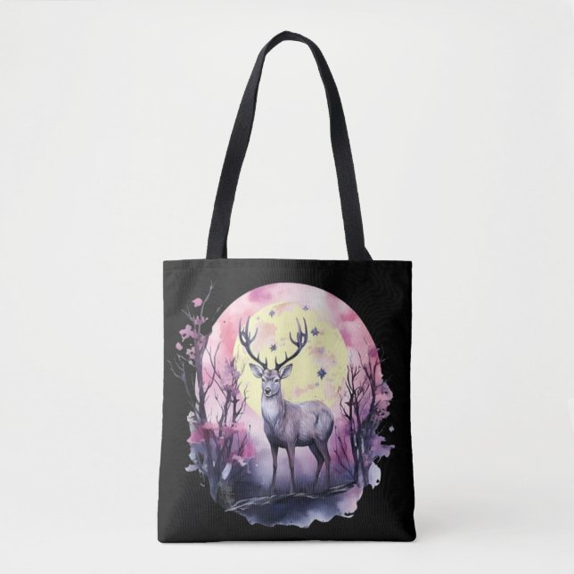 Bolsa Tote Deer Floral Trabalho de arte Willife Nature Animal (Frente)