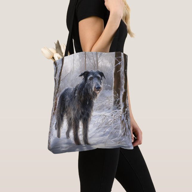 Bolsa Tote Deerhound Escocês Deixe-o nevar no Natal (Close Up)
