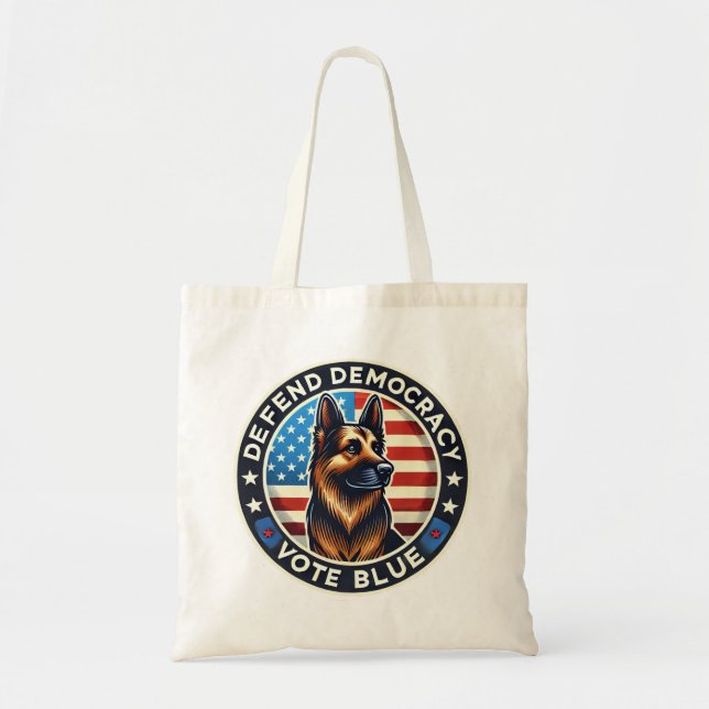 Bolsa Tote Defender a Democracia - Votar Azul - German shephe (Frente)