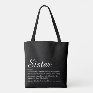 Bolsa Tote Definição de Irmã Script Moderno Divertido