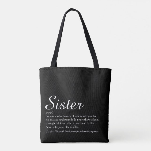 Bolsa Tote Definição de Irmã Script Moderno Divertido (Verso)