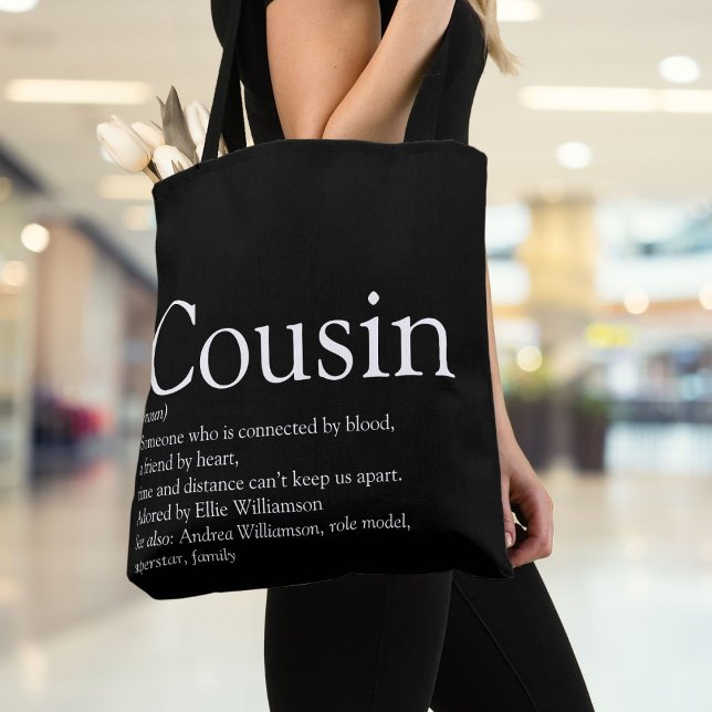 Bolsa Tote Definição de Primo Divertida em Preto e Branco Mod ( Modern Black and White Fun Cousin Definition Tote Bag)