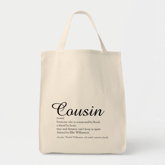 Bolsa Tote Definição de Primo Preto e Branco de Script Modern (Frente)