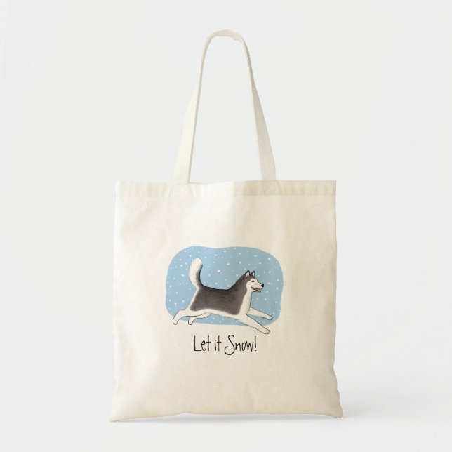 Bolsa Tote "Deixe Nevar!" Desenho de Cachorro Feliz (Frente)