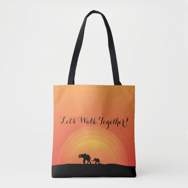 Bolsa Tote "Deixe-nos andar junto" desenhista do elefante do (Frente)