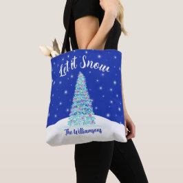 Bolsa Tote Deixe-o nevar Feriado de Árvore de Natal Azul