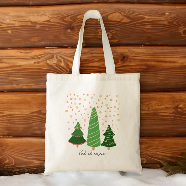 Bolsa Tote Deixe-o nevar presentes de Natal para ela (Let it snow Christmas gifts for her Tote Bag minimalist pine trees snowflakes winter tote bag gift)