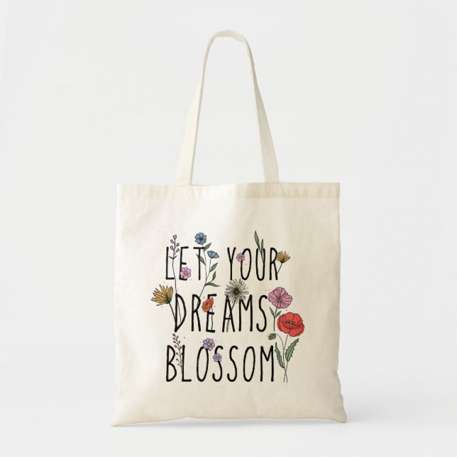 Bolsa Tote Deixe seus sonhos voarem com flores (Frente)