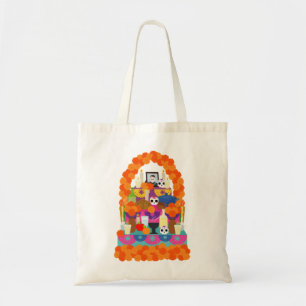 Bolsa Tote Delantal Largo Playera dia de muertos, altar de mu