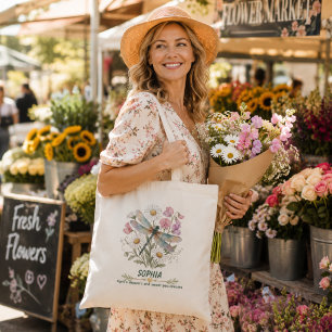 Bolsa Tote Delfim Libélula de Margarida Flor de Nascimento de