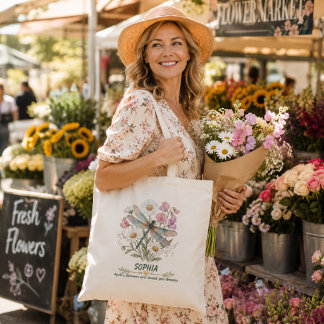 Bolsa Tote Delfim Libélula de Margarida Flor de Nascimento de
