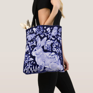 Bolsa Tote Delft Blue Bunny Rabbit Birds Rustic Dedham
