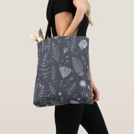 Bolsa Tote Delicada Flor Silvestre Branca sobre Cinza Carvão