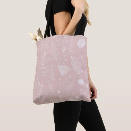 Bolsa Tote Delicada Flor Silvestre Branca sobre Rosa Bege