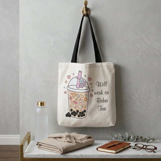 Bolsa Tote delicadeza postura visual chá de bolhas estilo nom (Criador carregado)