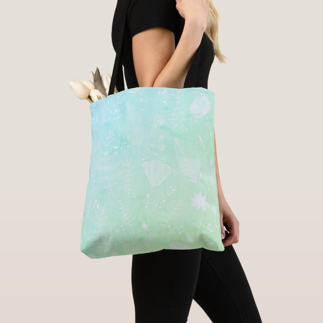 Bolsa Tote Delicado Gradiente Verde Menta de Flor Silvestre B (Close Up)