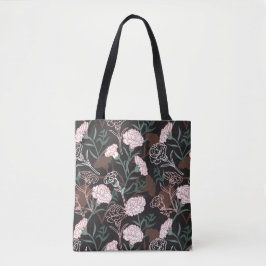Bolsa Tote Delicar Cravos Rosa com Folhas Verdes Florais