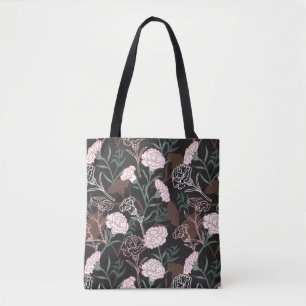 Bolsa Tote Delicar Cravos Rosa com Folhas Verdes Florais