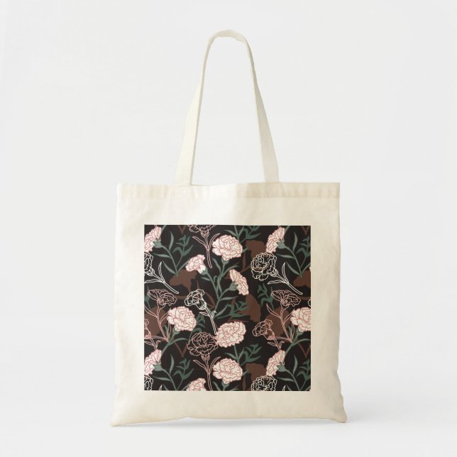 Bolsa Tote Delicar Cravos Rosa com Folhas Verdes Florais (Frente)