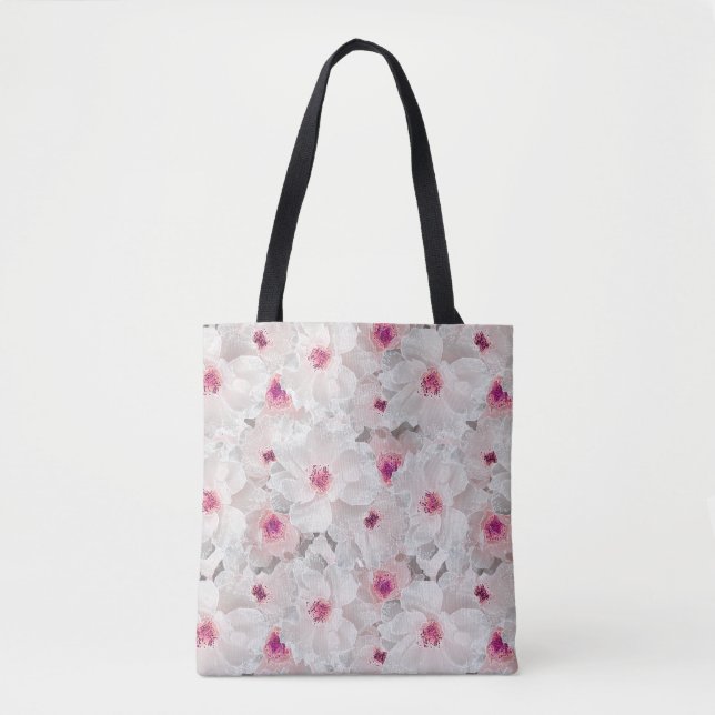 Bolsa Tote Delicar floral branco e rosa (Frente)