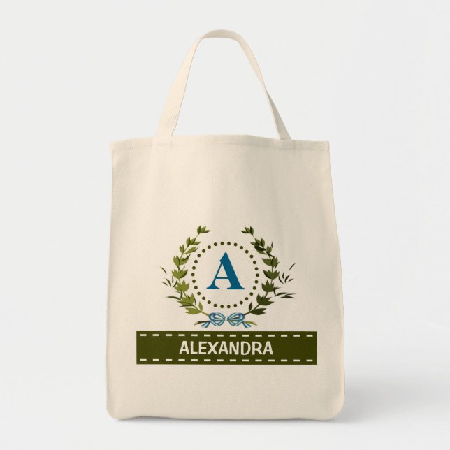 Bolsa Tote Delicar Ivy Wreath e o nome do Arco com Monograma  (Frente)