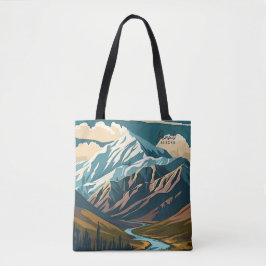 Bolsa Tote Denali Alaska USA Vintage Art Viagem Illustration