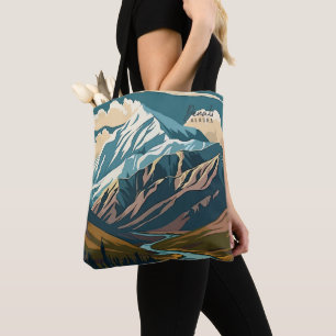 Bolsa Tote Denali Alaska USA Vintage Art Viagem Illustration
