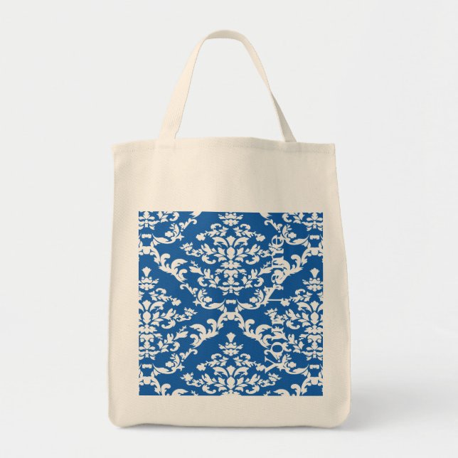 Bolsa Tote Denim Blue Bold Damask com o nome @ Emporiomoffa (Frente)