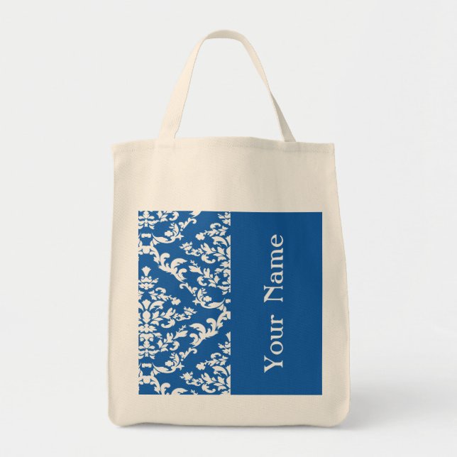 Bolsa Tote Denim Blue Bold Damask com o nome @ Emporiomoffa (Frente)